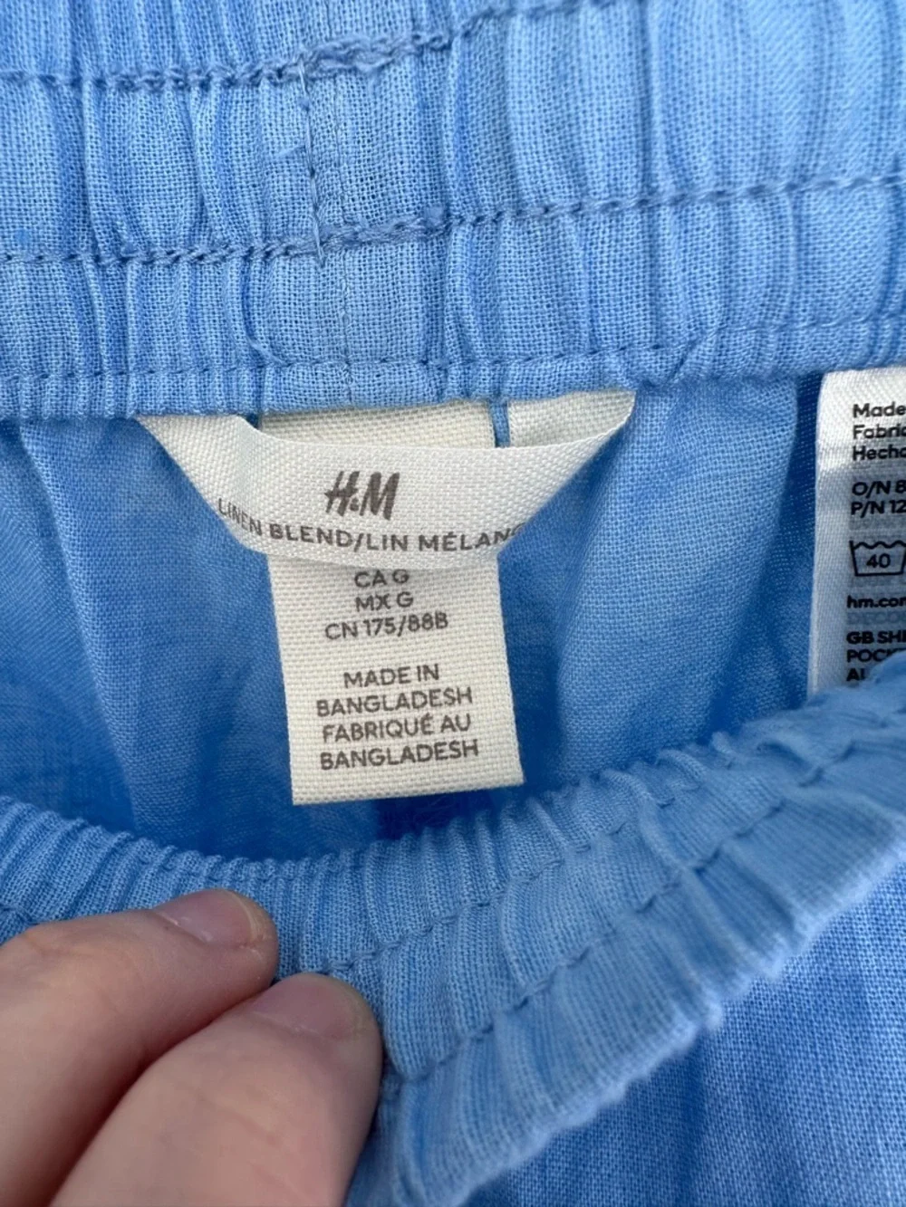 H&M Pants High Rise Wide Leg Linen Blend Drawstring PANTS Women’s Blue Size L